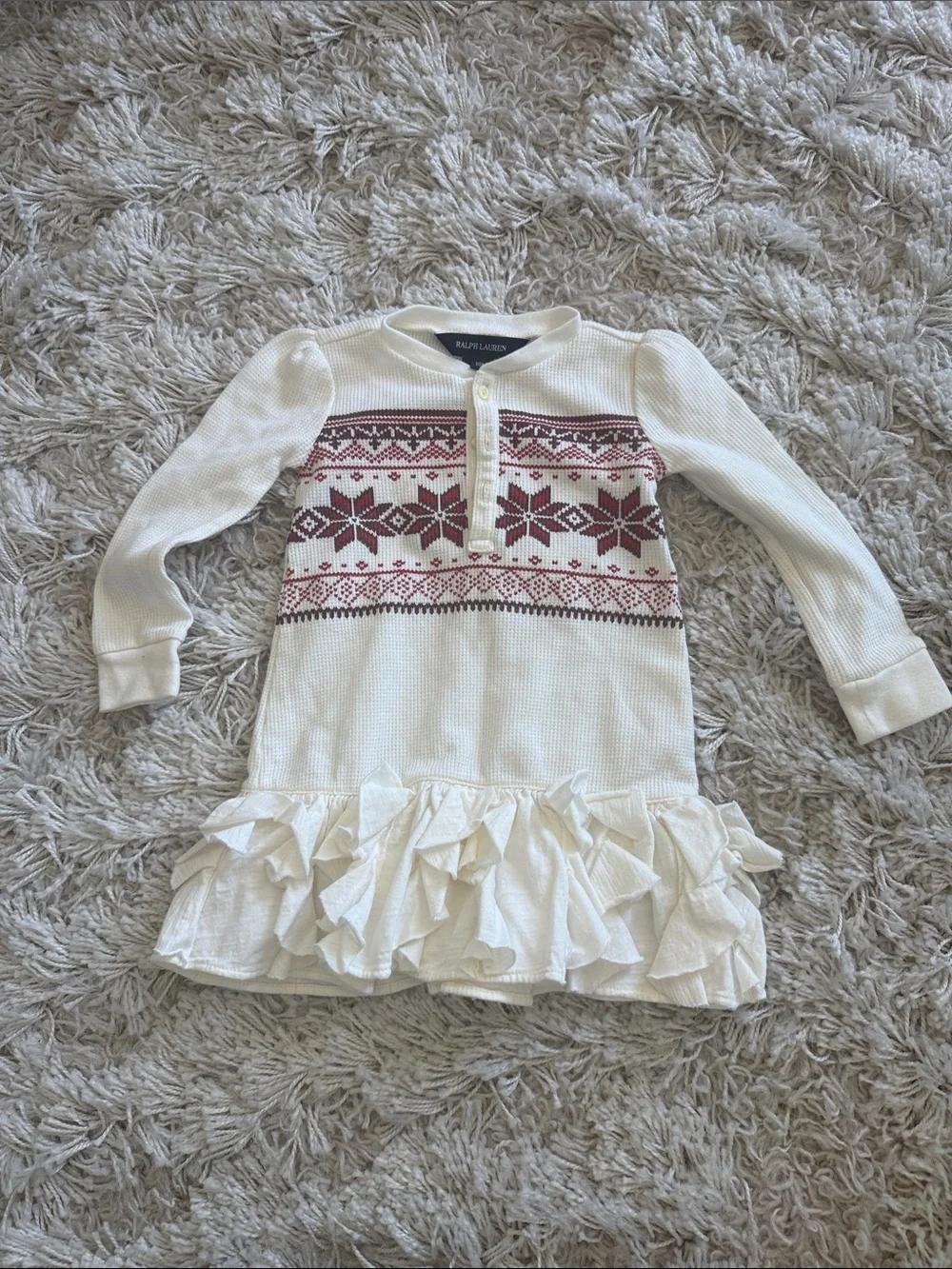 Ralph Lauren Cream Long-Sleeve Fair Isle Ruffle Dress